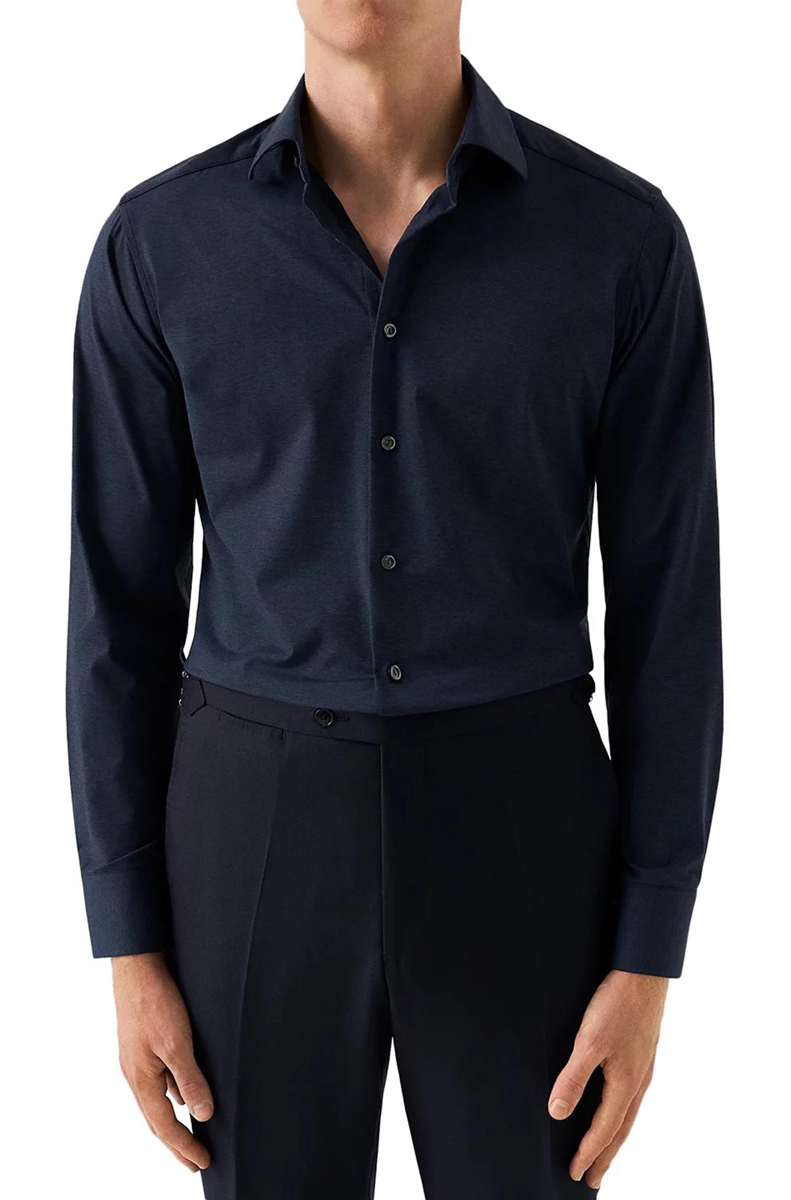 ETON - Dark Blue SLIM FIT Mélange Jersey Shirt 10001280228