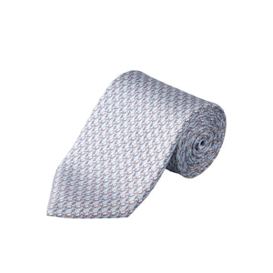 ETON - Parrot Motif Print Silk Tie in Light Blue