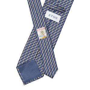 ETON - Parrot Motif Print Silk Tie in Dark Blue