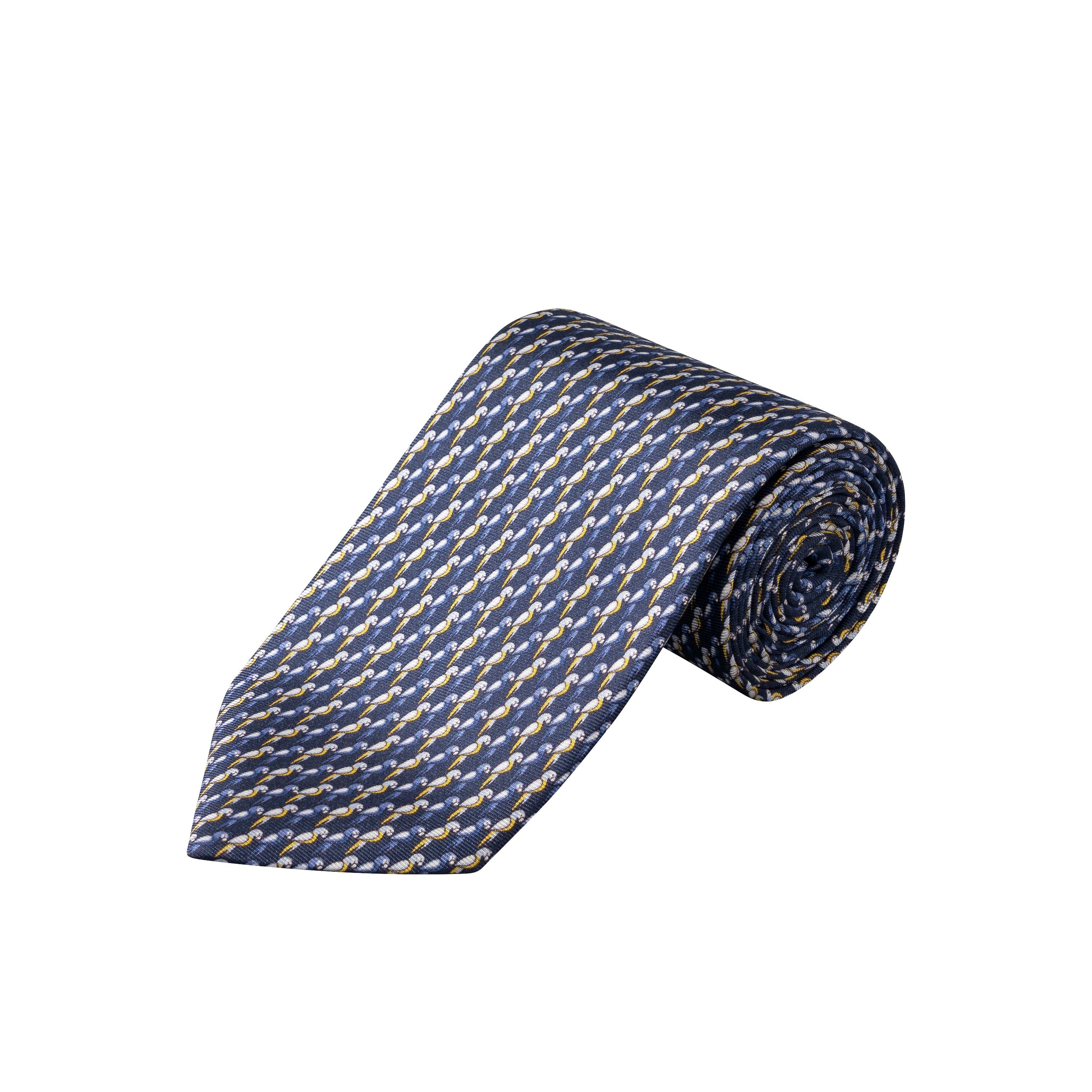 ETON - Parrot Motif Print Silk Tie in Dark Blue