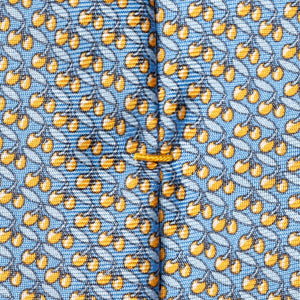 ETON - Micro Cherry Motif Print Silk Tie in Light Blue