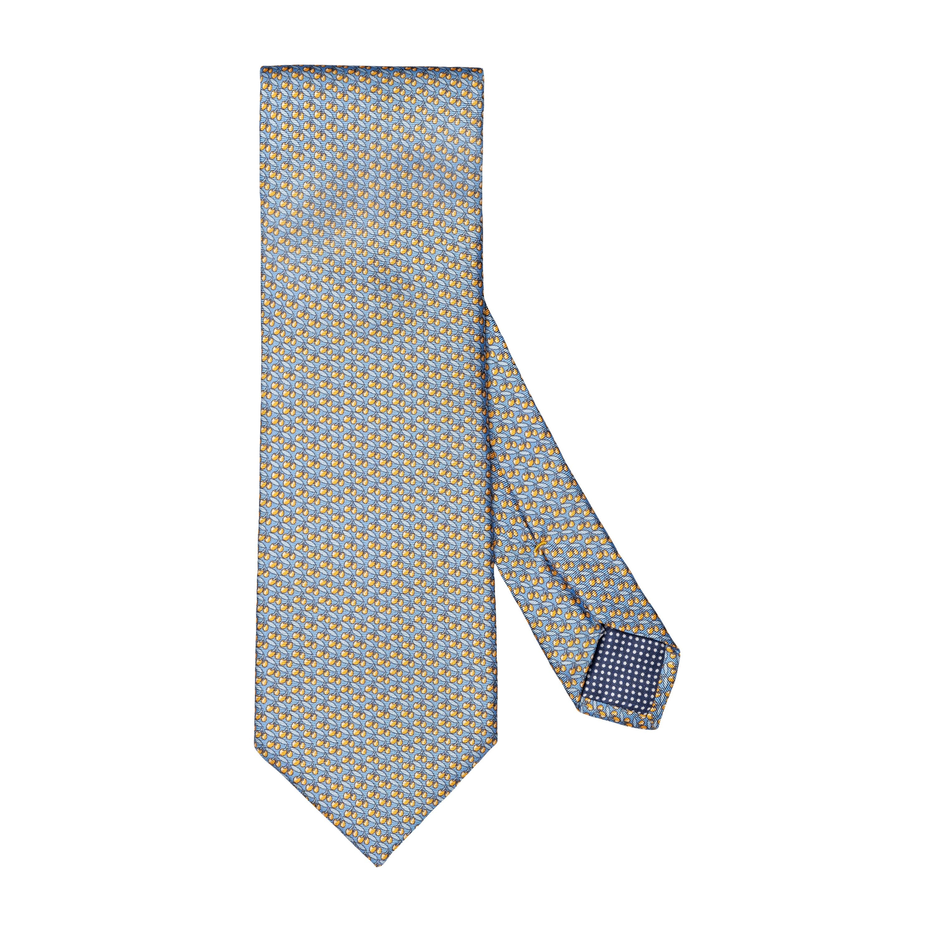 ETON - Micro Cherry Motif Print Silk Tie in Light Blue