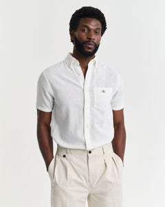 GANT - Regular Fit Cotton Linen Short Sleeve Shirt in White 3250083 110