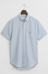 GANT - Regular Fit Cotton Linen Short Sleeve Shirt in Fresh Blue 3250083 457