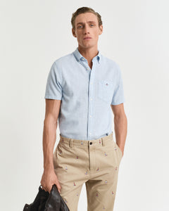 GANT - Regular Fit Cotton Linen Short Sleeve Shirt in Fresh Blue 3250083 457