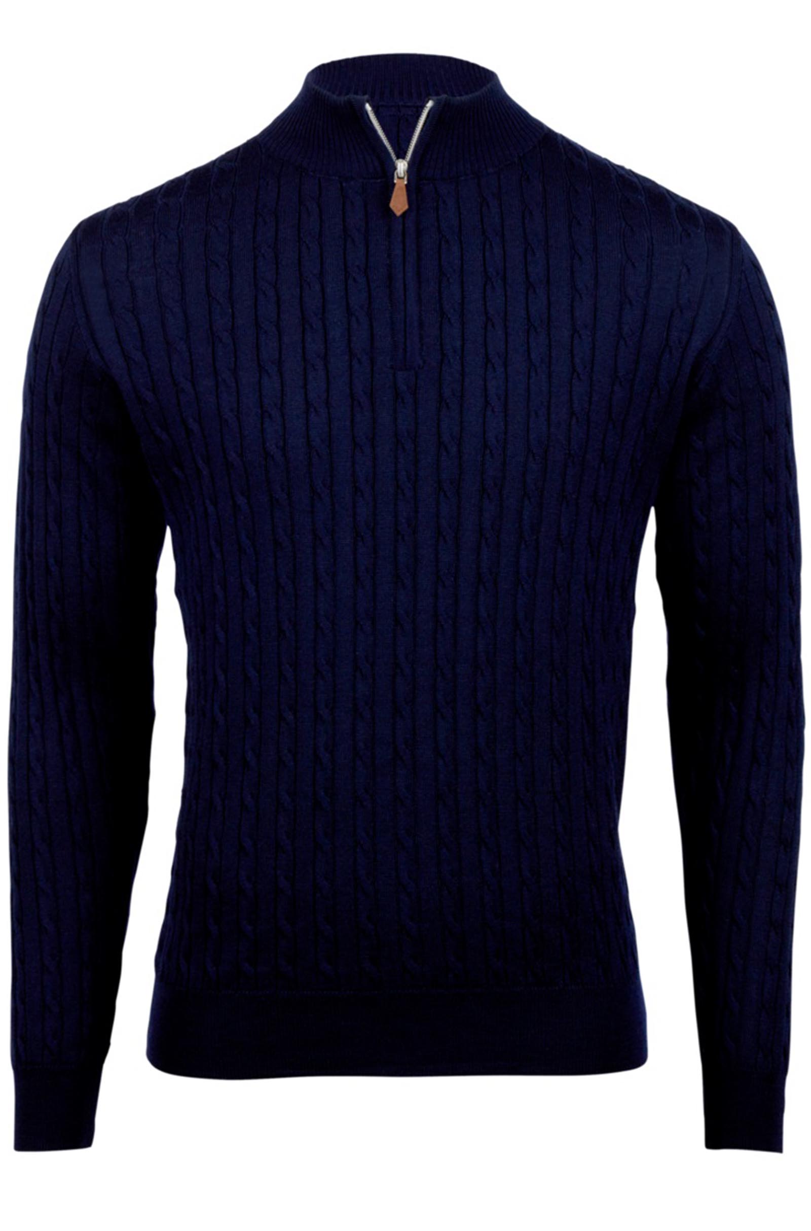 STENSTROMS -  Navy Cable Knit Merino Wool Half Zip 4200031355190