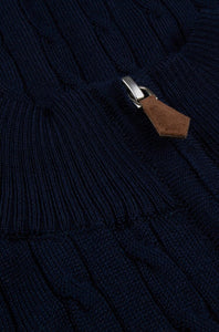 STENSTROMS -  Navy Cable Knit Merino Wool Half Zip 4200031355190