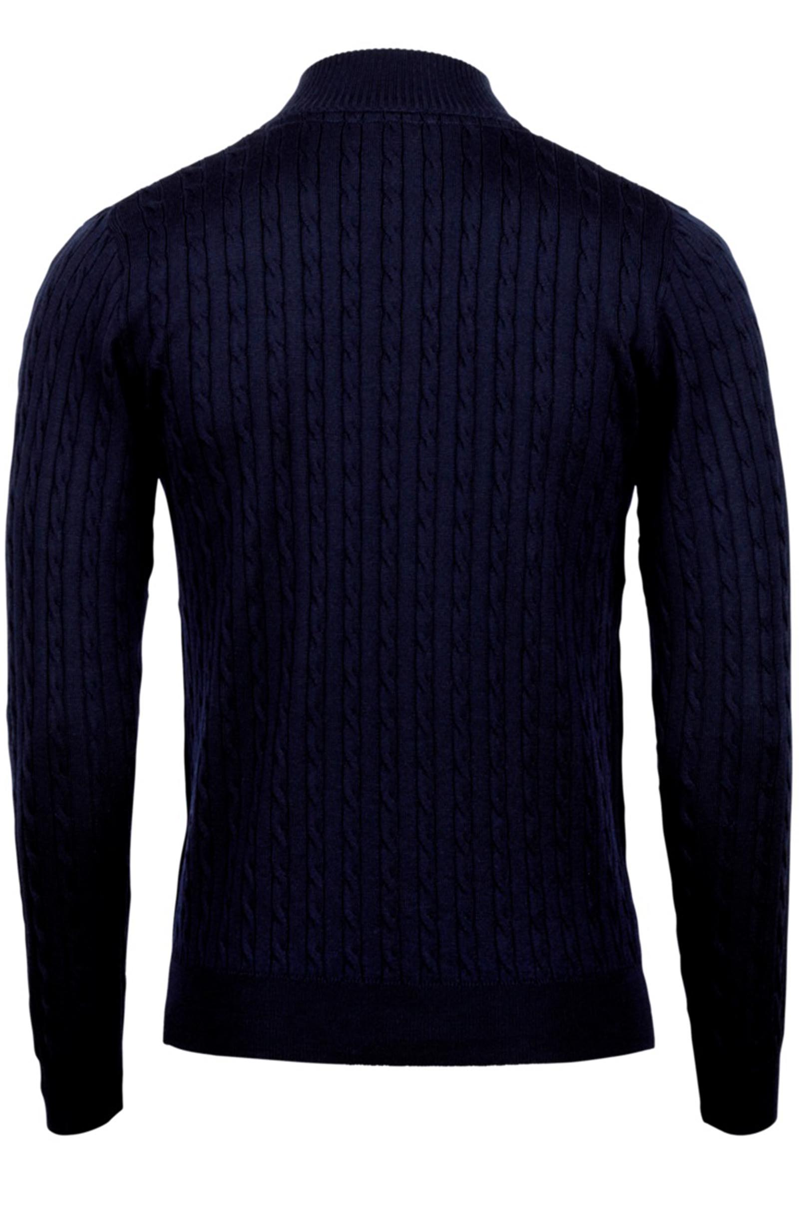 STENSTROMS -  Navy Cable Knit Merino Wool Half Zip 4200031355190