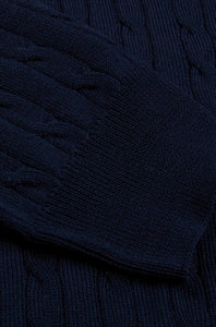 STENSTROMS -  Navy Cable Knit Merino Wool Half Zip 4200031355190