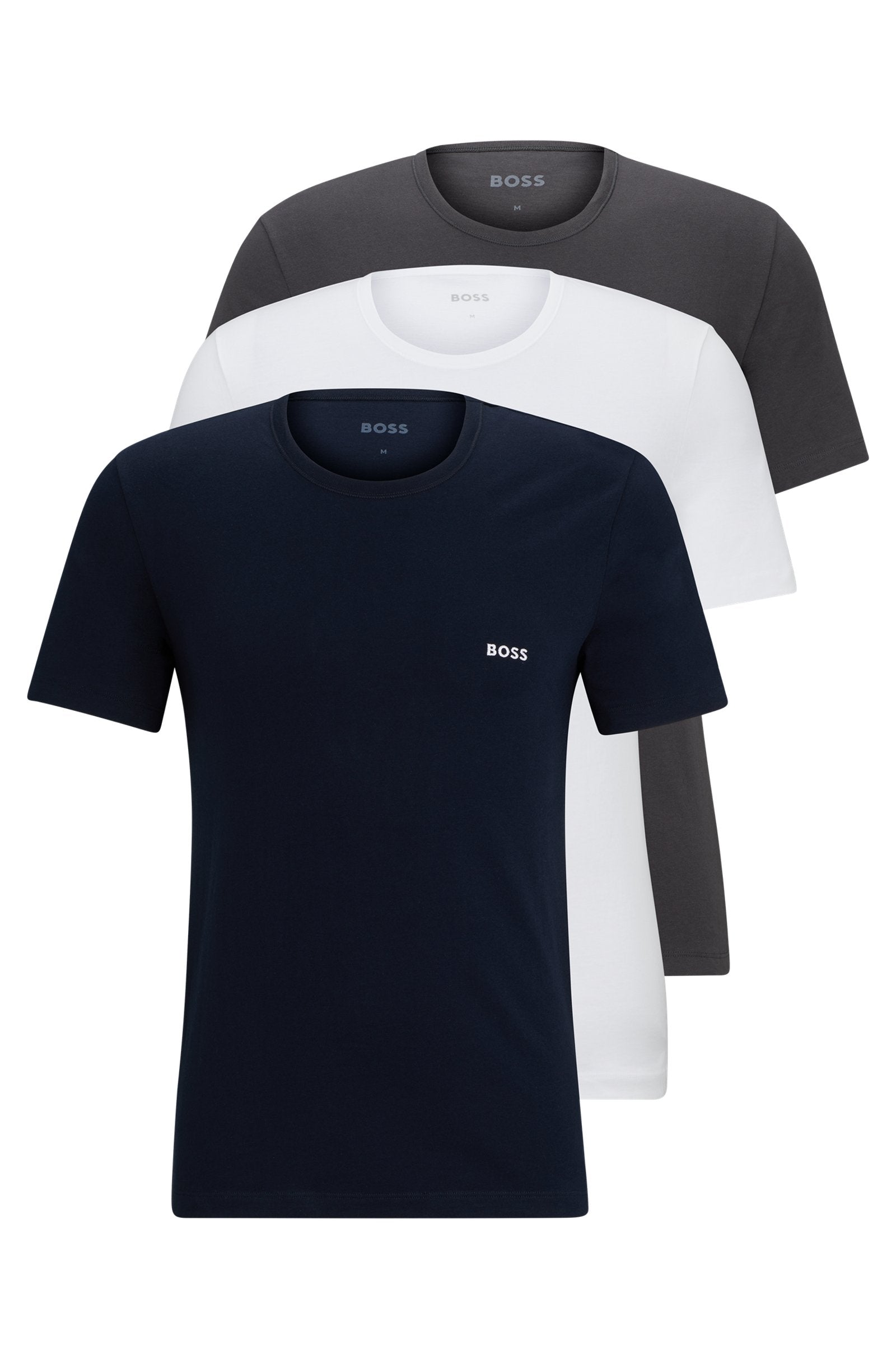 BOSS - 3-Pack Of Logo Embroidered T-Shirts In Cotton In Navy, White and Grey 50475284 961