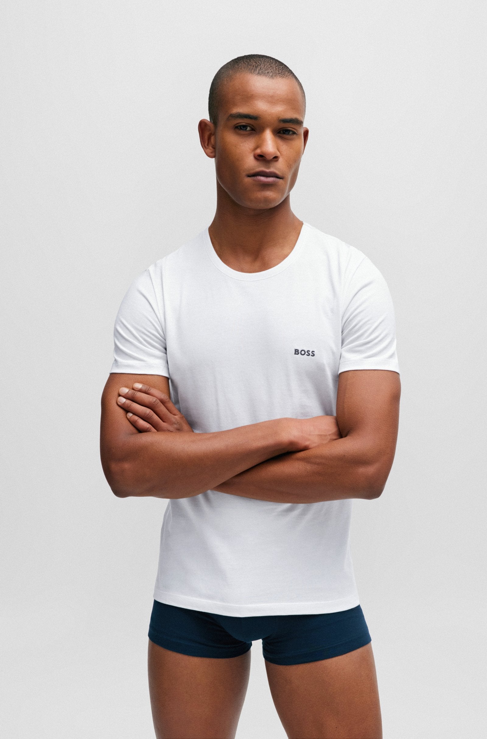 BOSS - 3-Pack Of Logo Embroidered T-Shirts In Cotton In Navy, White and Grey 50475284 961