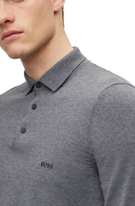 BOSS - BONO-L Medium Grey Long Sleeved Knitted Polo In Virgin Wool 50476357 030