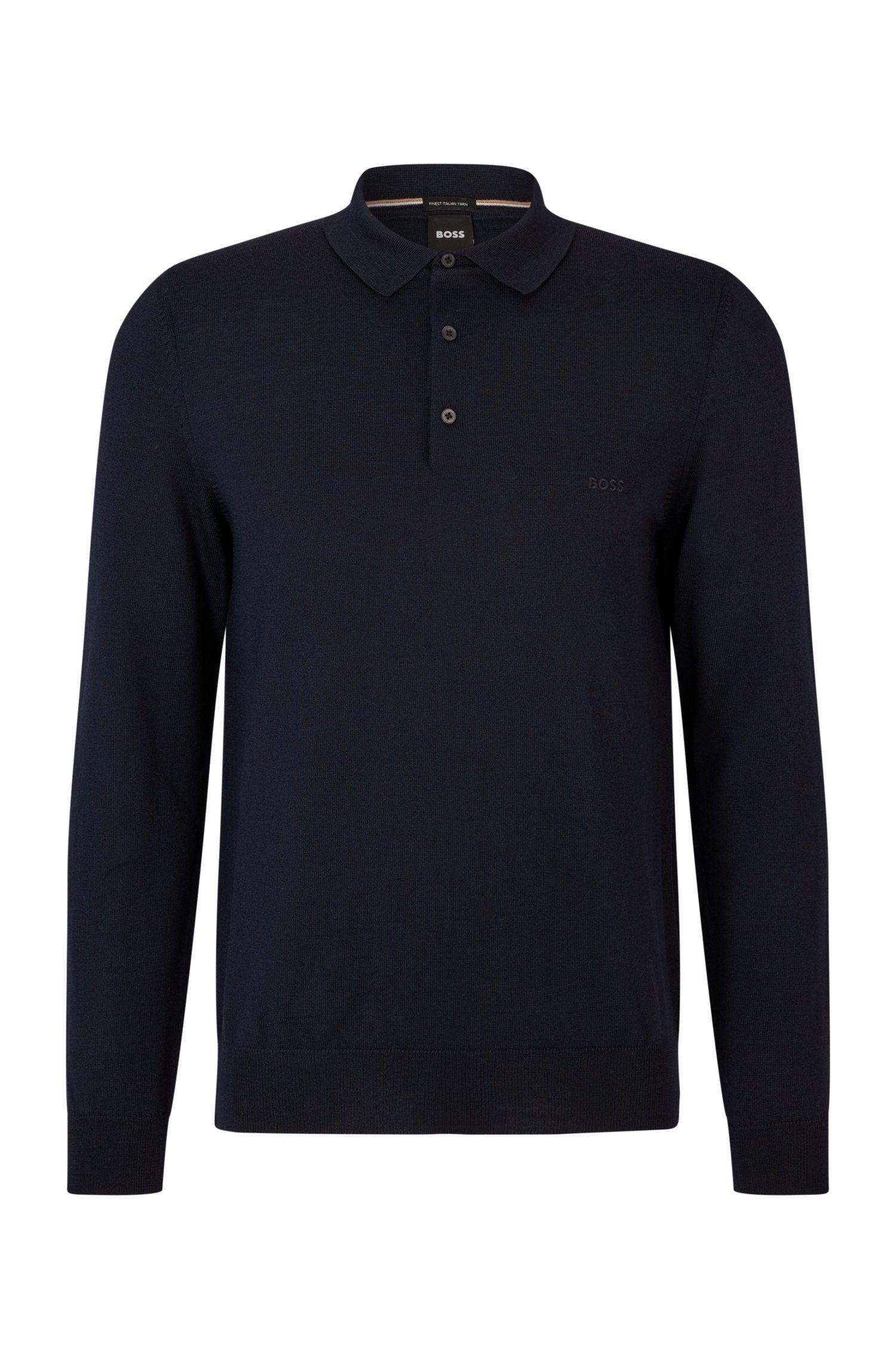 BOSS - BONO-L Dark Blue Long Sleeved Knitted Polo In Virgin Wool 50476357 404