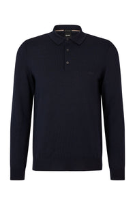 BOSS - BONO-L Dark Blue Long Sleeved Knitted Polo In Virgin Wool 50476357 404