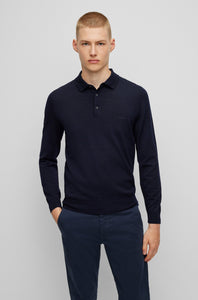 BOSS - BONO-L Dark Blue Long Sleeved Knitted Polo In Virgin Wool 50476357 404