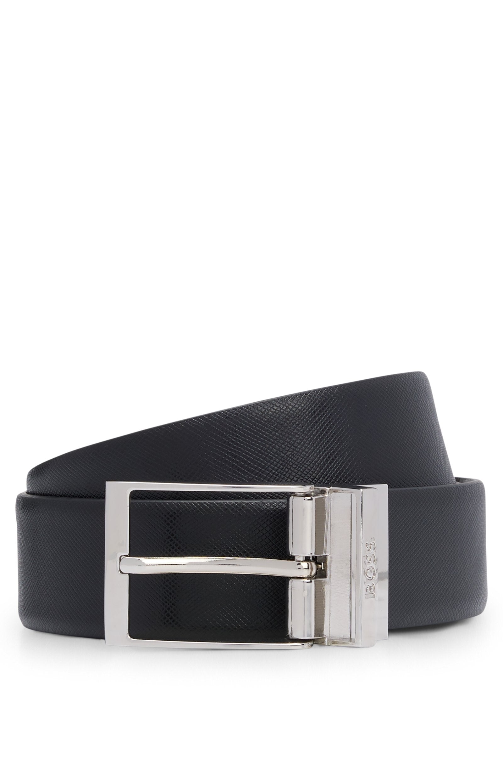 BOSS - OFEDE Reversible Black and Brown Belt In Italian Leather With Polished Hardware 50496679 002