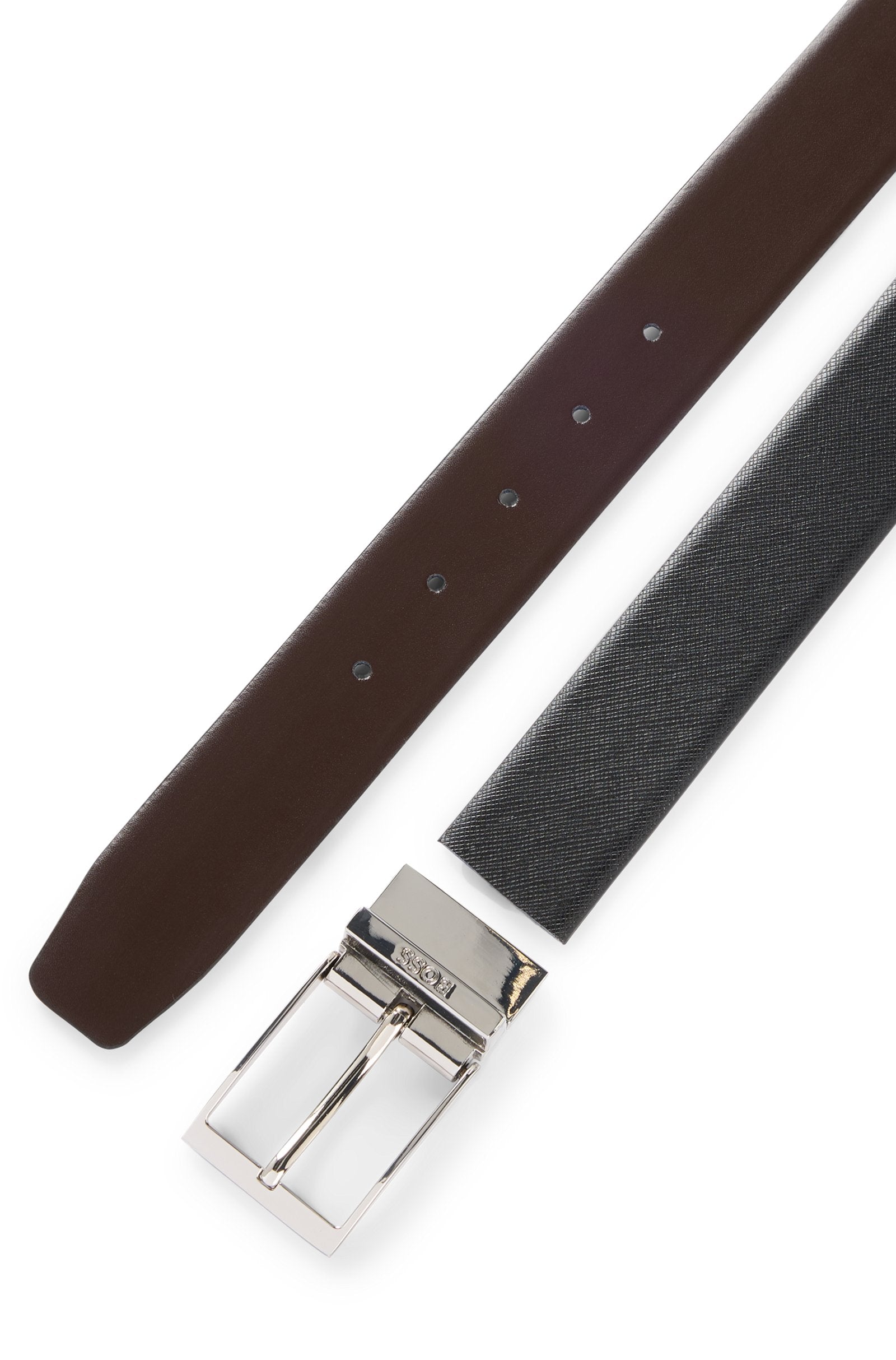 BOSS - OFEDE Reversible Black and Brown Belt In Italian Leather With Polished Hardware 50496679 002