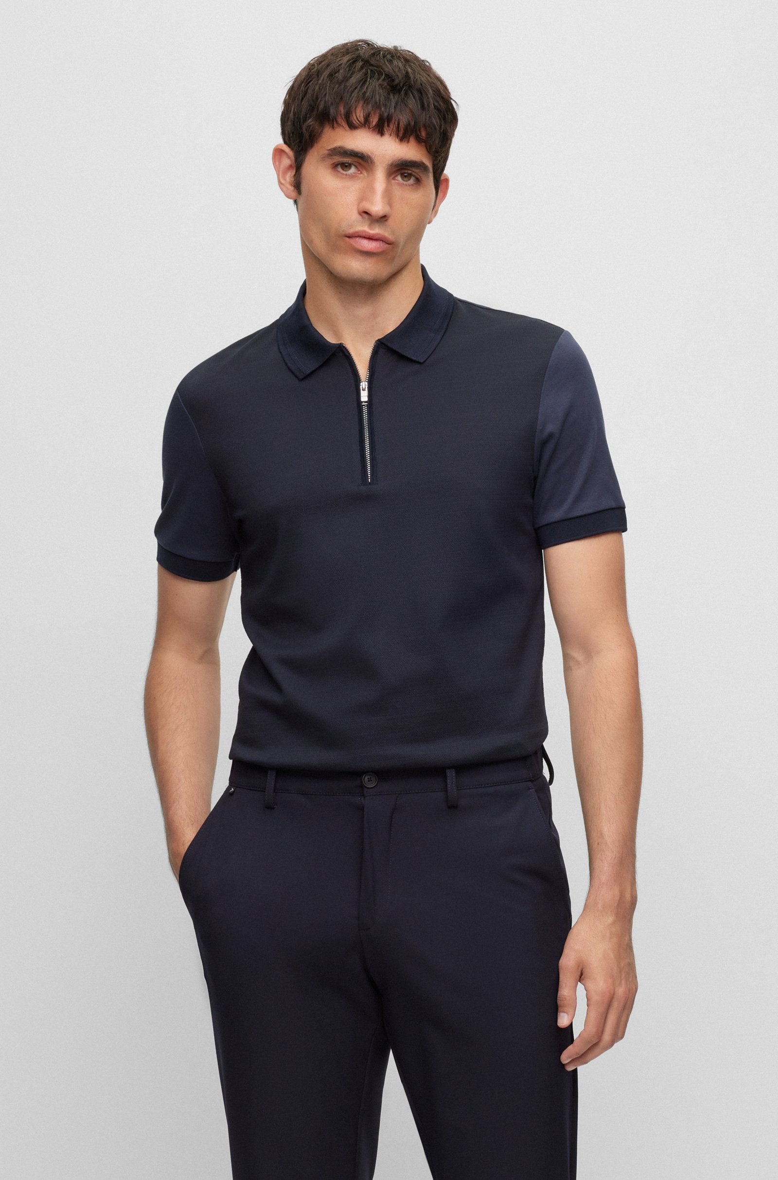 Blue pants hot sale black polo