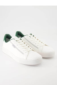 BOSS - RHYS_TENN Faux Leather Cupsole Trainers in White With Green Trim Detail 50502869 103