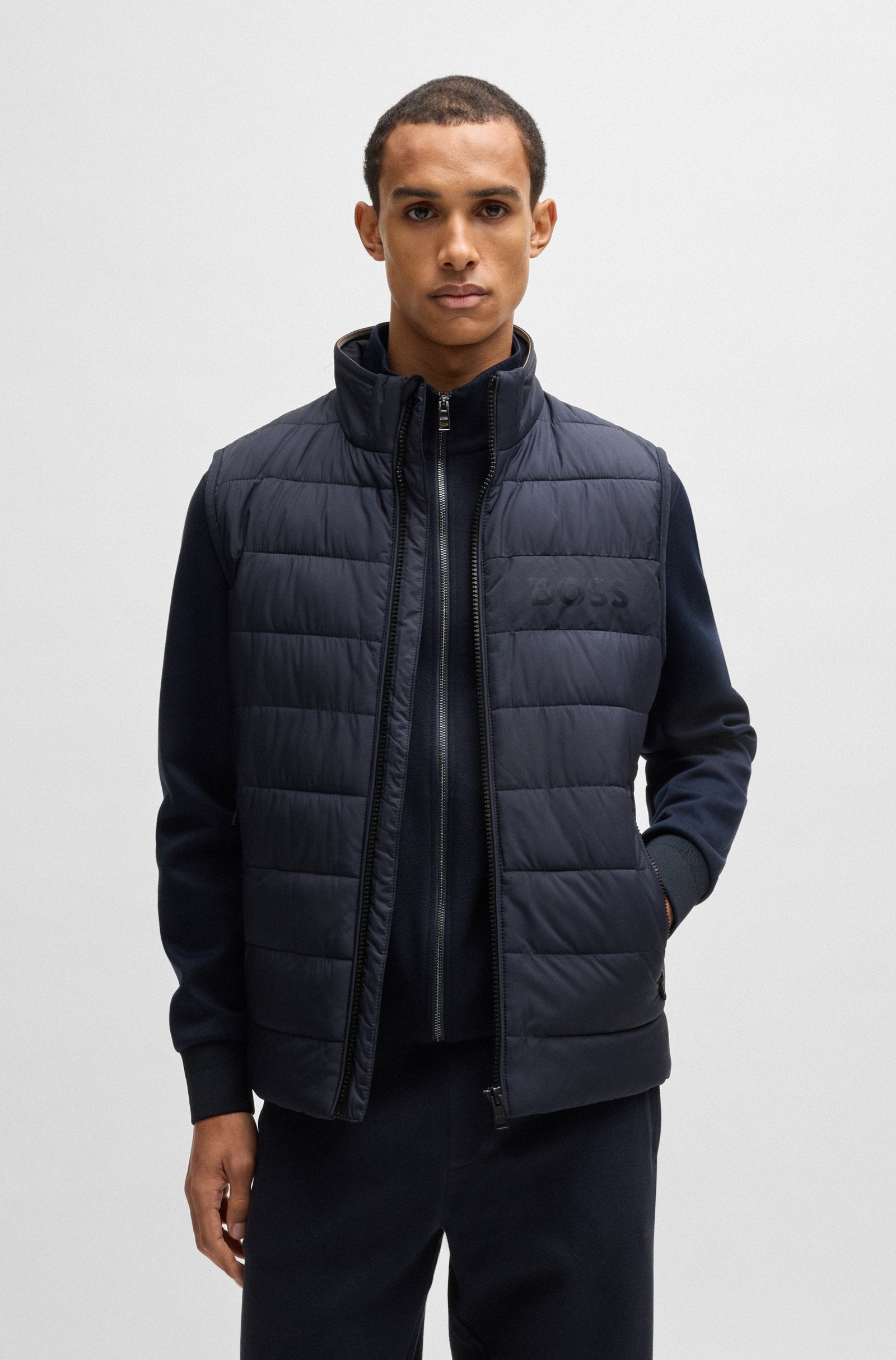 BOSS - H-CENITO Dark Blue Water-Repellent Gilet With Tonal Logo 50518375 404