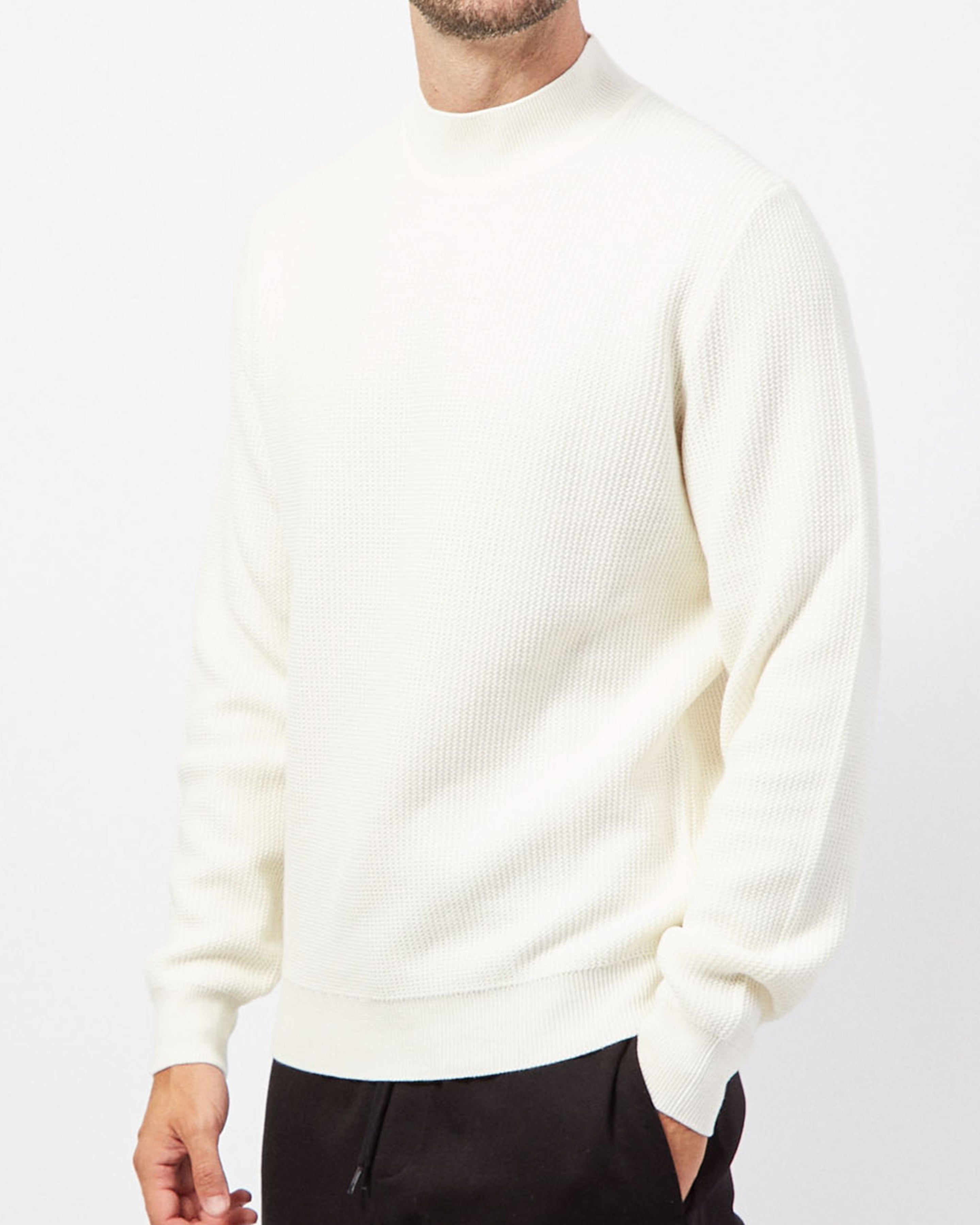 BOSS - H-DERANO Open White Mock Neck Sweater In Textured Wool Blend 50519622 131