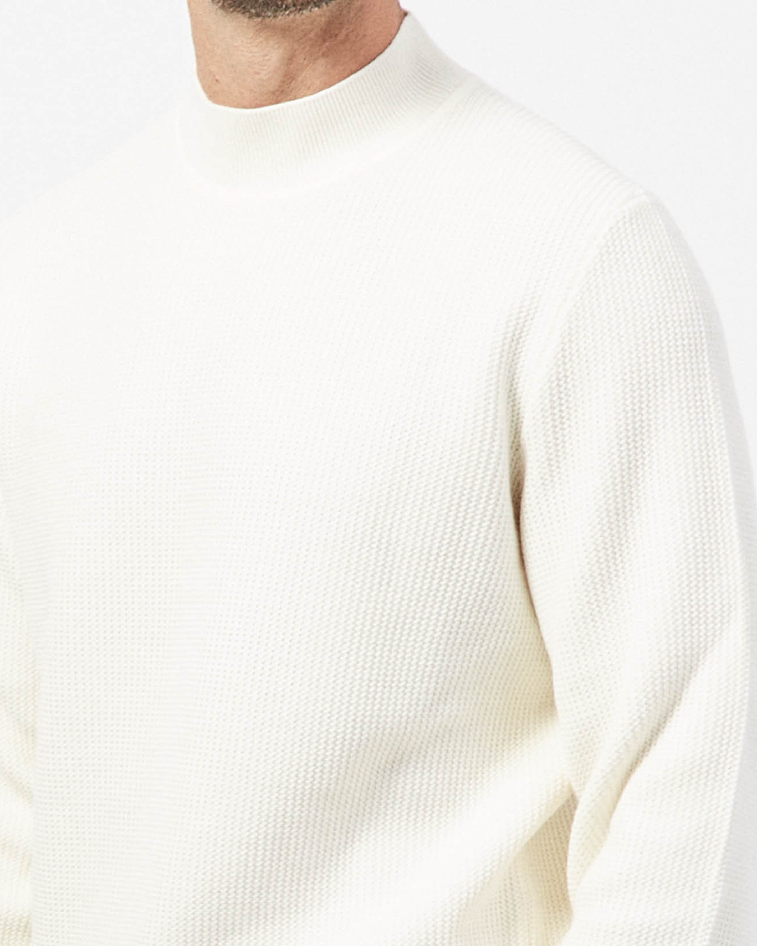 BOSS - H-DERANO Open White Mock Neck Sweater In Textured Wool Blend 50519622 131