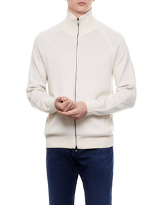 BOSS - H-DOMICO Full Zip Cardigan In Cotton & Virgin Wool in Open White 50519629 131