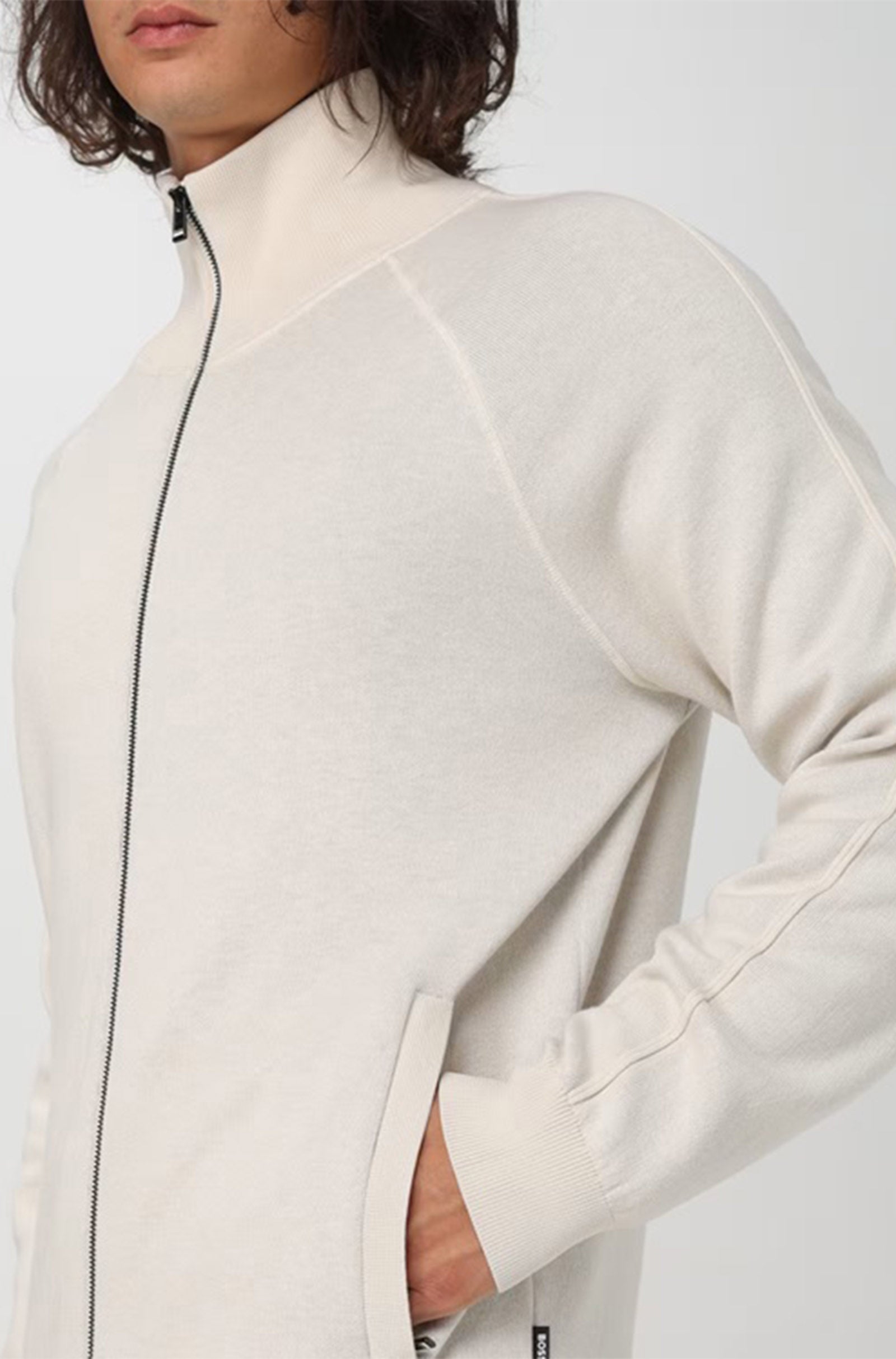 BOSS - H-DOMICO Full Zip Cardigan In Cotton & Virgin Wool in Open White 50519629 132