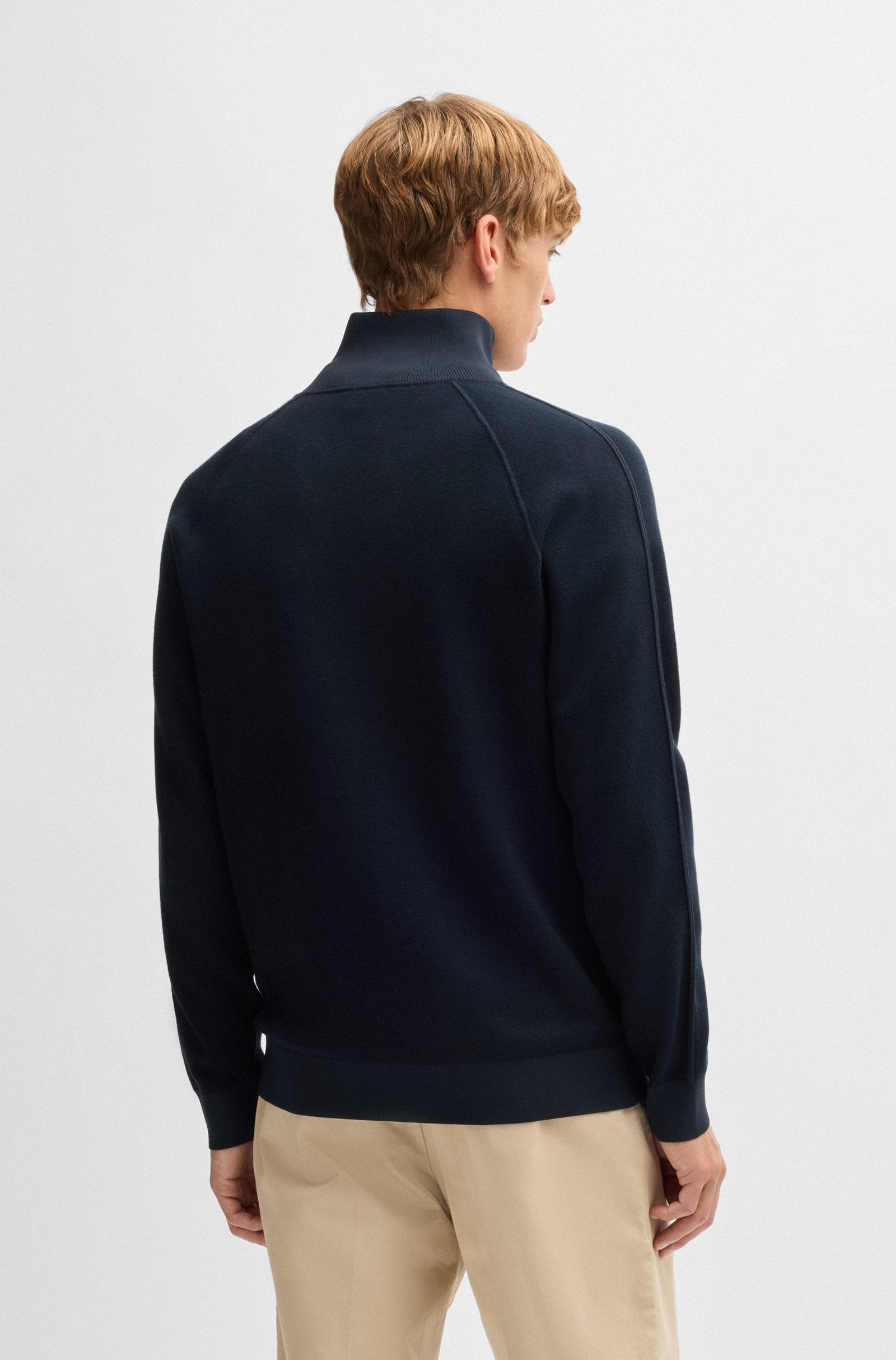 BOSS - H-DOMICO Full Zip Cardigan In Cotton & Virgin Wool in Dark Blue 50519629 404