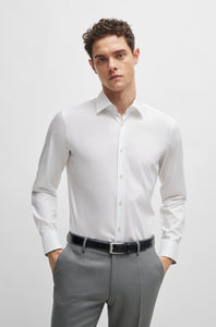 BOSS - Slim Fit Shirt In Easy Iron Cotton Poplin in White With Contrast Trim 50519928 100