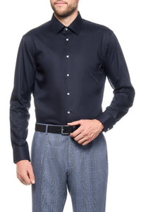 BOSS - Slim Fit Shirt In Easy Iron Cotton Poplin in Dark Blue With Contrast Trim 50519928 404