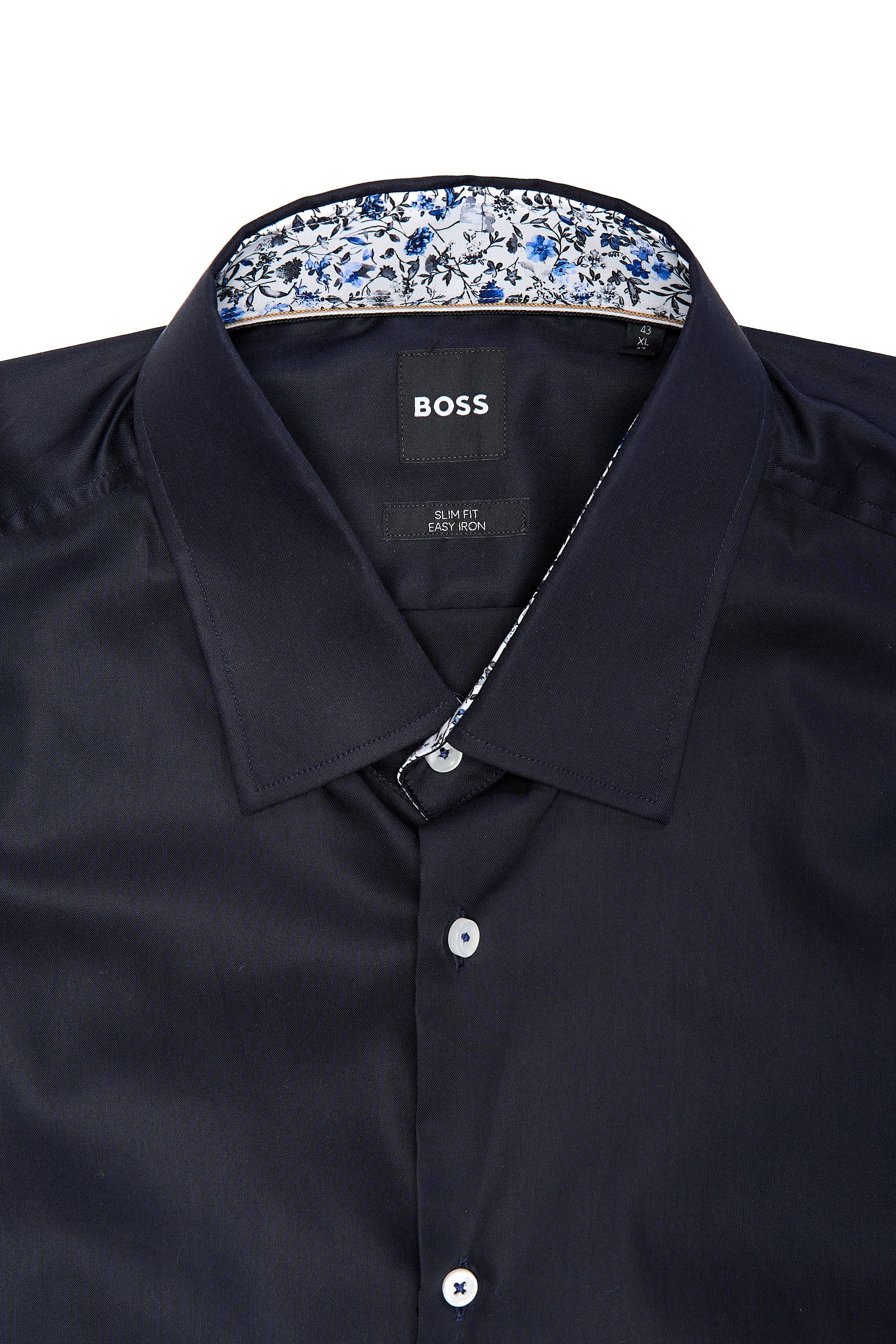 BOSS - Slim Fit Shirt In Easy Iron Cotton Poplin in Dark Blue With Contrast Trim 50519928 404