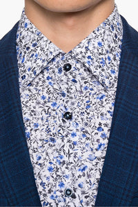 BOSS - H-HANK-KENT - Light Pastel Blue Slim Fit Shirt in Floral Pattern in Stretch Cotton 50519943 450