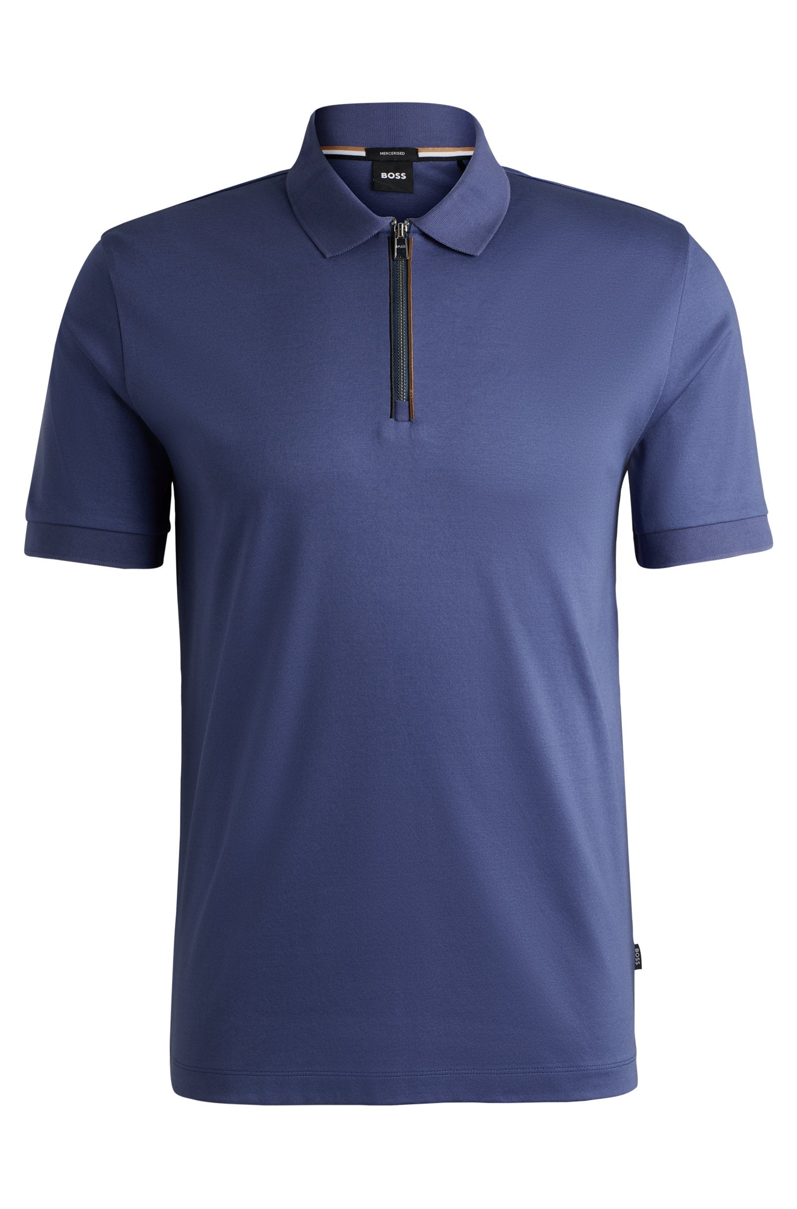 BOSS - C-POLSTON 36 Dark Blue Slim Fit Mercerized Cotton Polo Shirt With Zip Neck 50521118 412