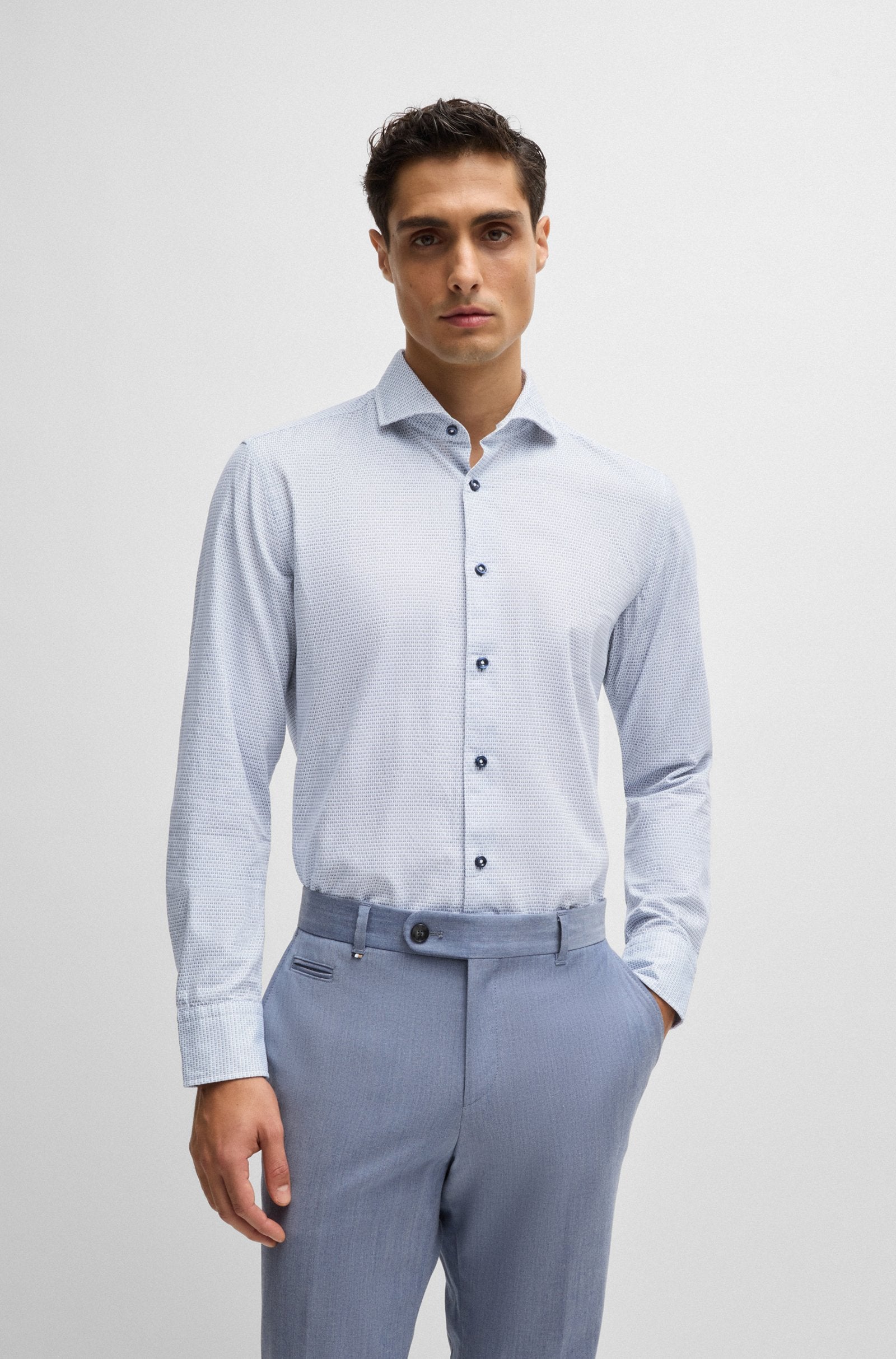 BOSS - C-HAl-SPREAD Casual-Fit Shirt In Structured Cotton In Open Blue 50521187 490