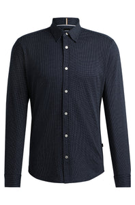 BOSS - ROAN Navy Blue Slim Fit Shirt In Structured Cotton Jersey 50522639 412