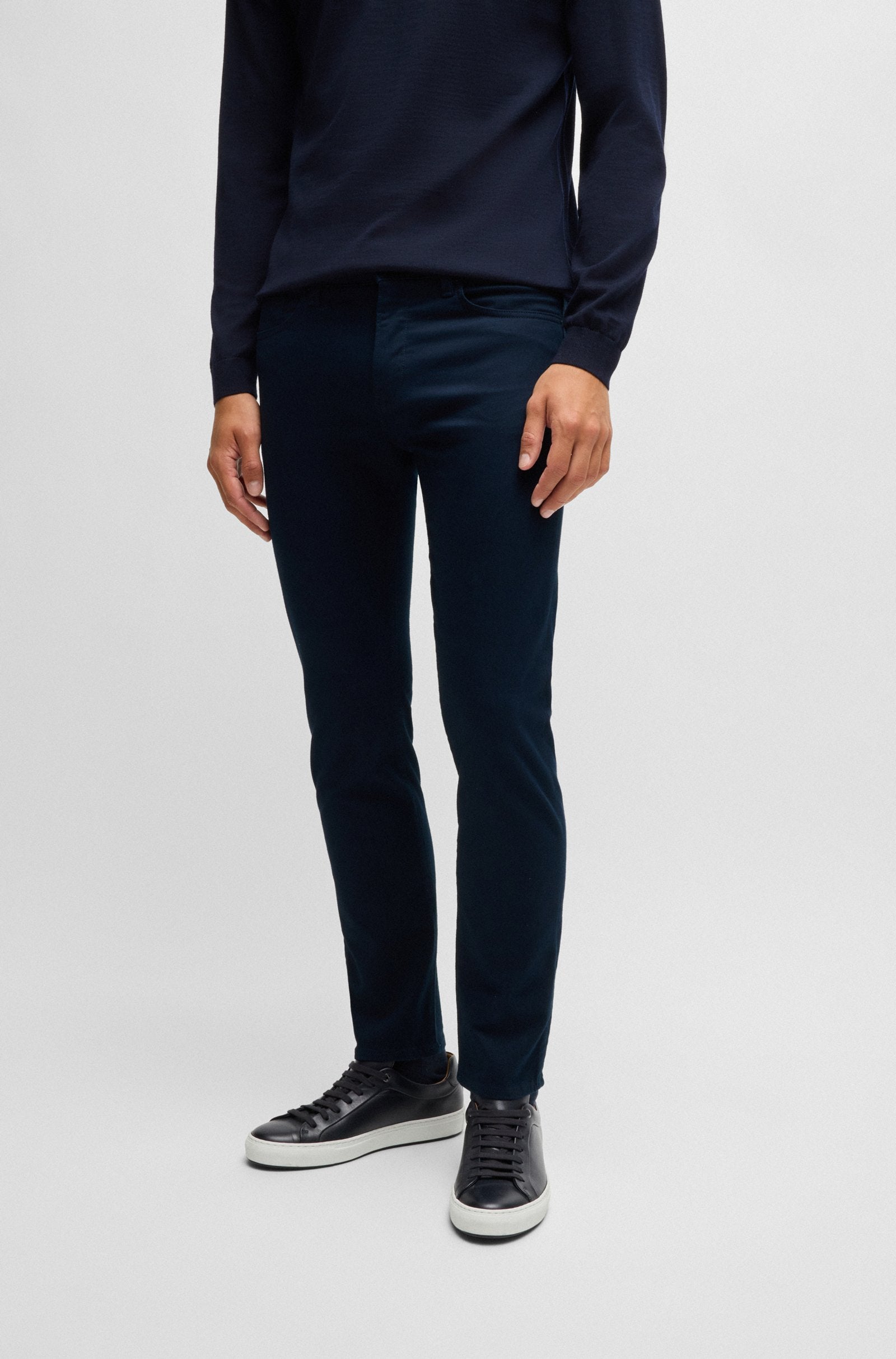 BOSS - P-DELAWARE5 Dark Blue Slim-fit Trousers/ Jeans In Brushed Satin 50524431 404