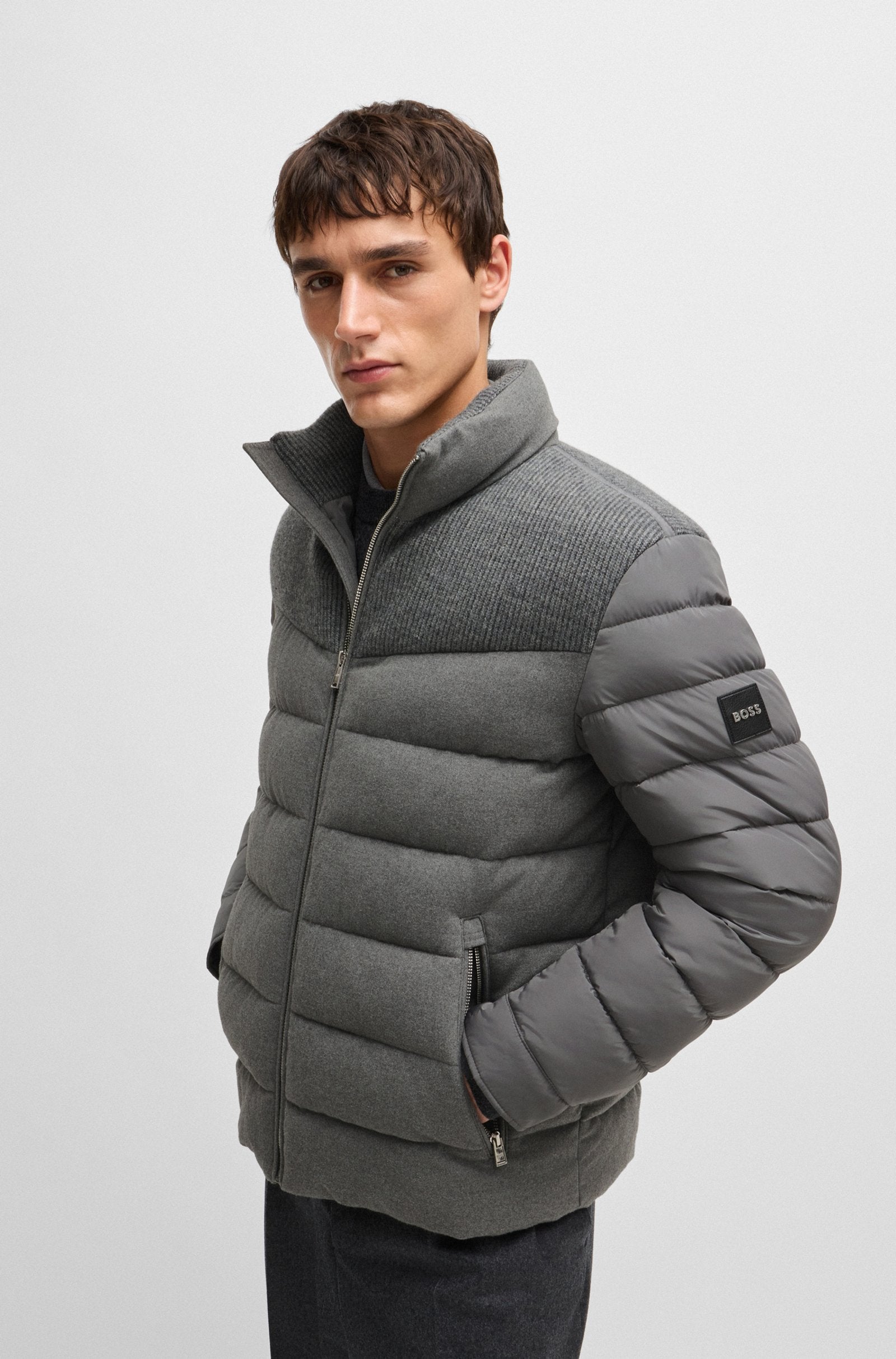 BOSS - H-CLANELLO Medium Grey Water-Repellent Jacket In Mixed Materials 50524971 030