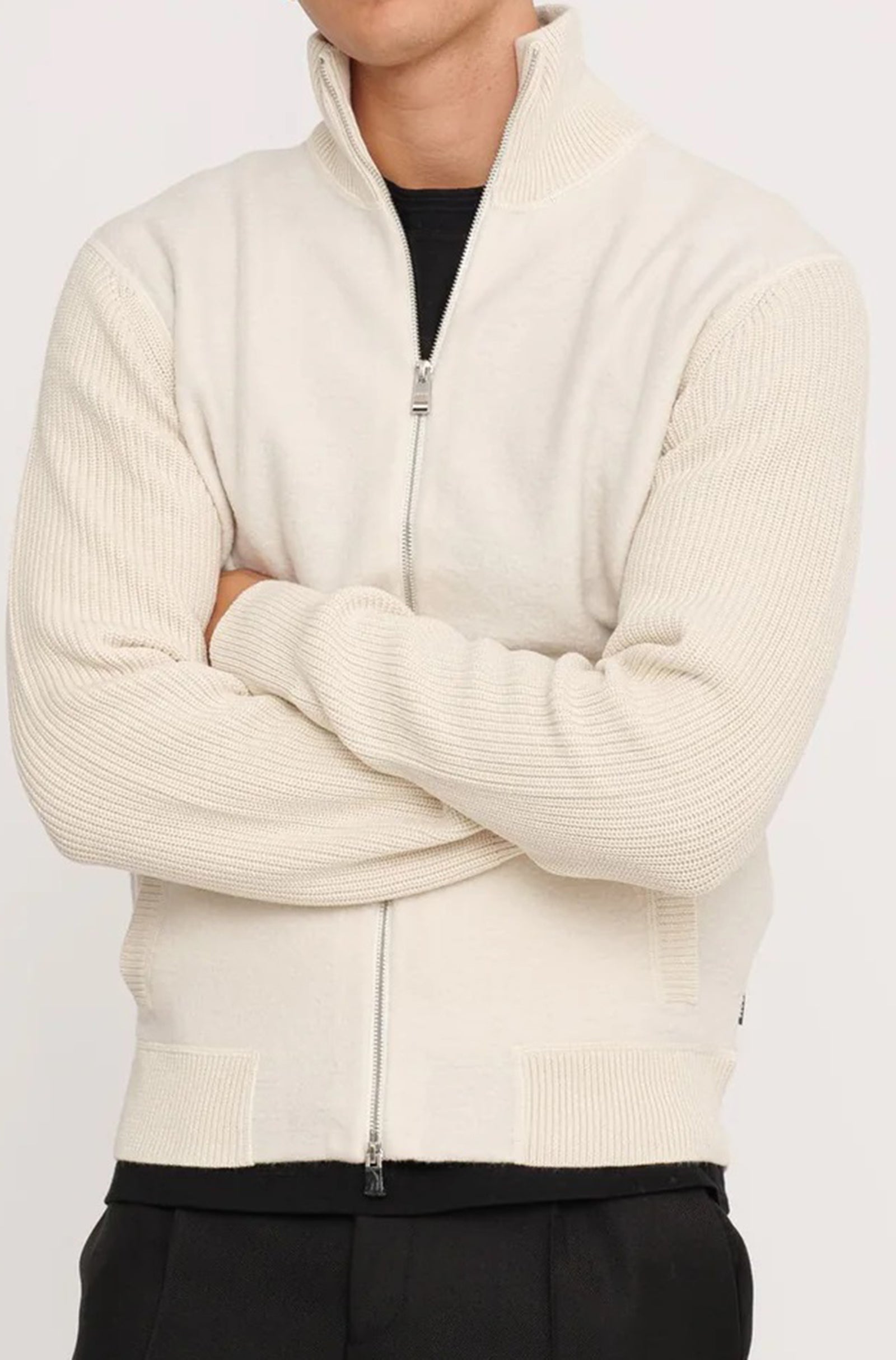 BOSS - H-EMERAVIGLIO Open White Mixed-Structure Full Zip Cardigan 50526839 131