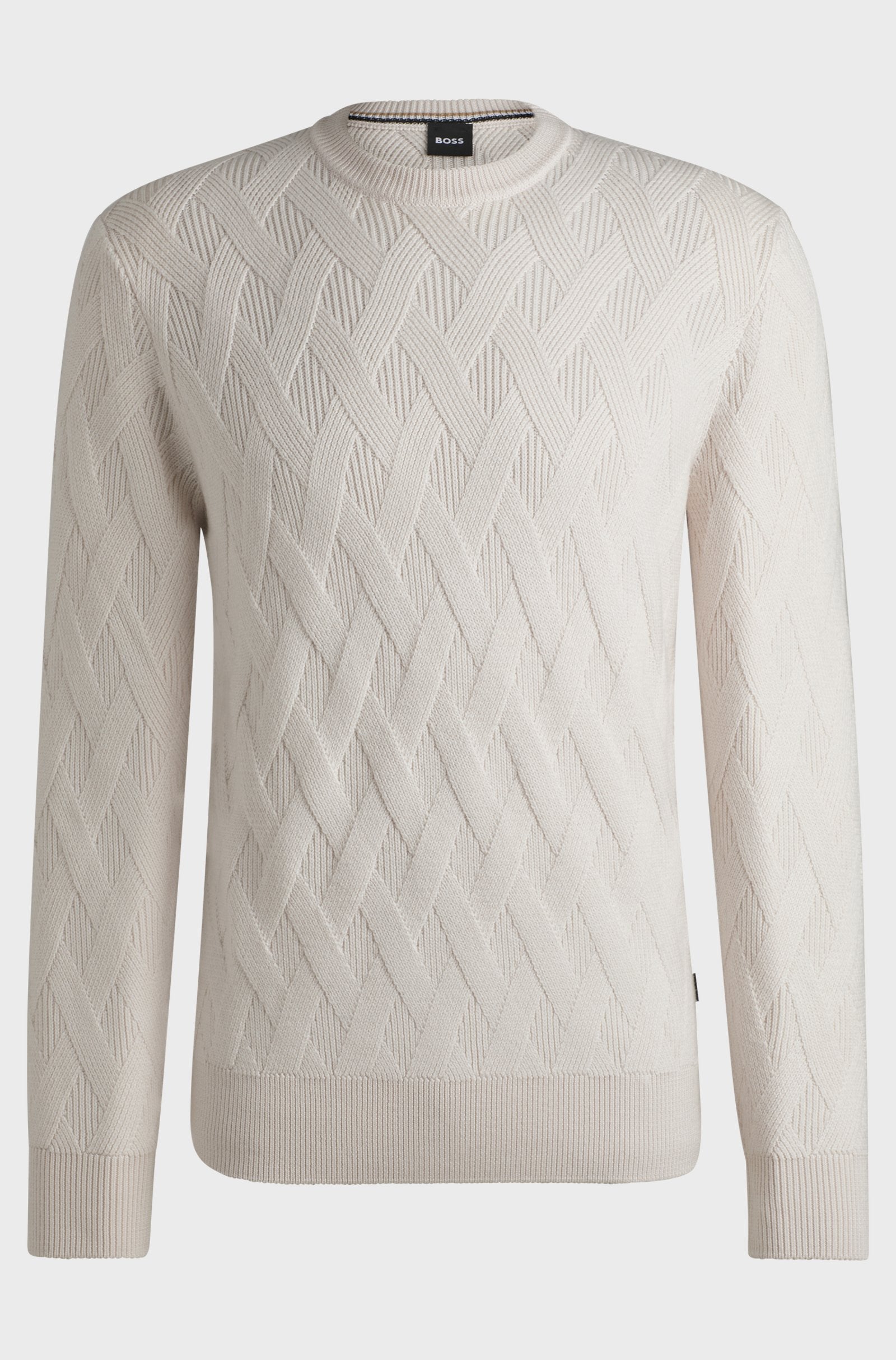 BOSS - H-ELFREDO Open White Virgin-Wool Regular-Fit Sweater With Knitted Structure 50526895 131