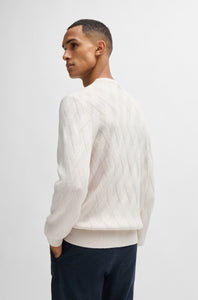 BOSS - H-ELFREDO Open White Virgin-Wool Regular-Fit Sweater With Knitted Structure 50526895 131