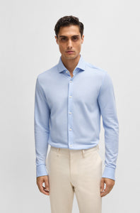 BOSS - C-HAL-SPREAD Light Pastel Blue Casual-Fit Shirt In Patterned Cotton Jersey 50527537 450