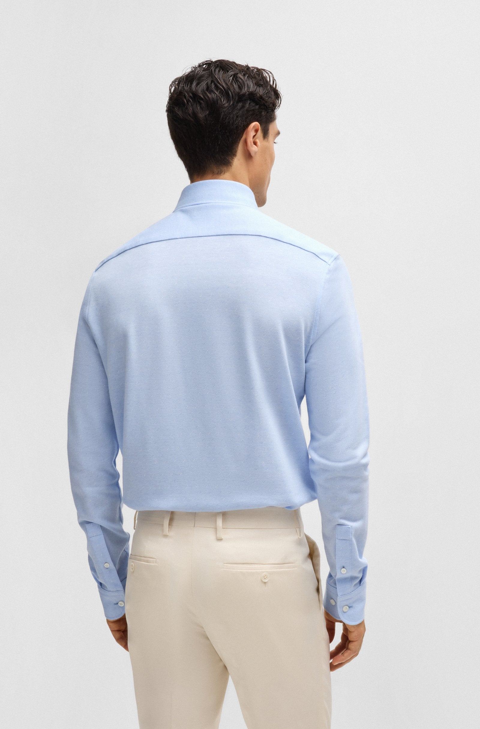 BOSS - C-HAL-SPREAD Light Pastel Blue Casual-Fit Shirt In Patterned Cotton Jersey 50527537 450