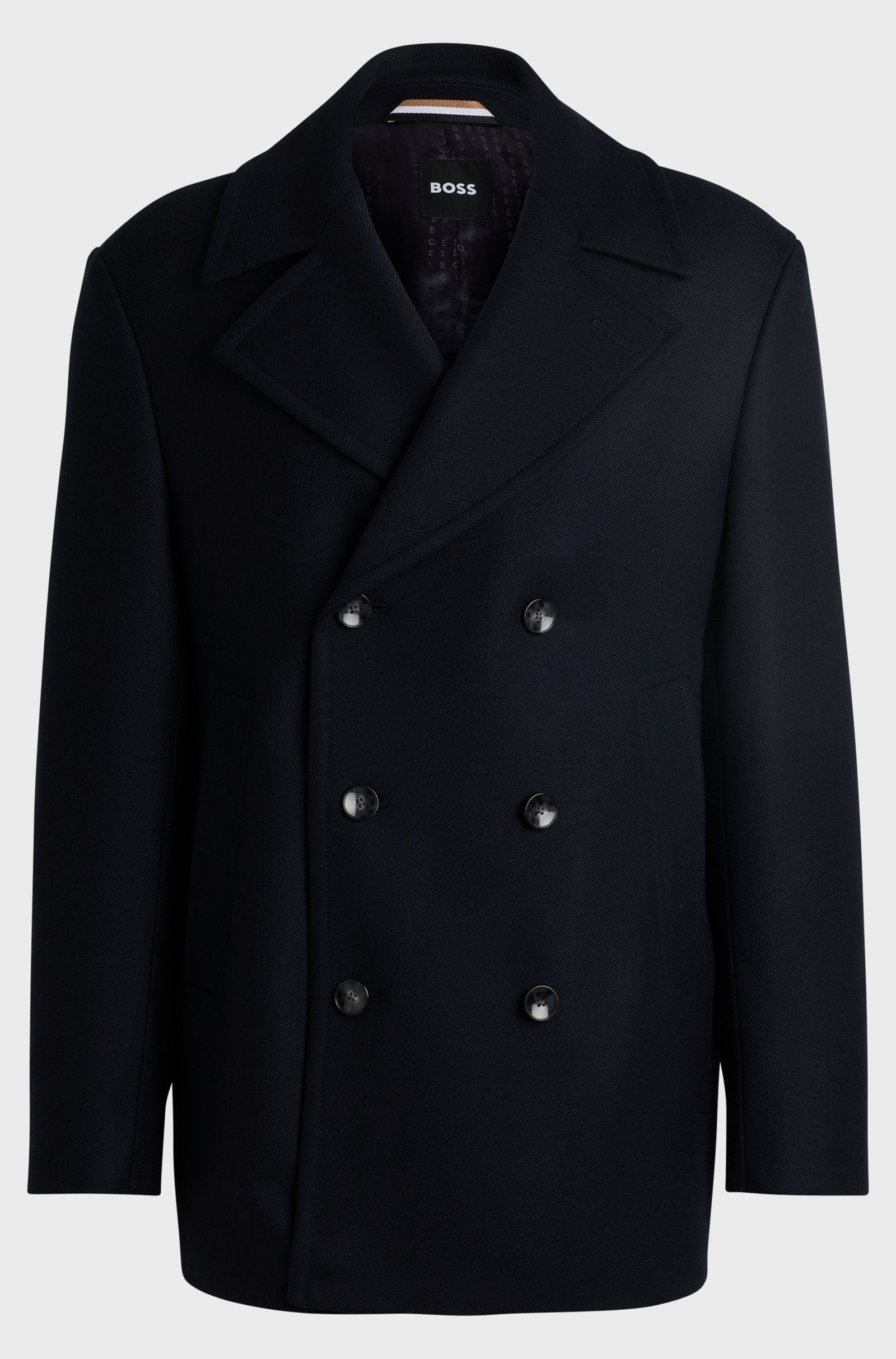 BOSS - H-CLAY Dark Blue Double-Breasted Pea-Coat In A Wool Blend 50527932 404