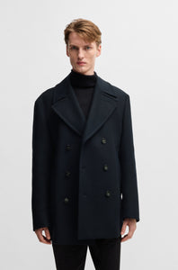 BOSS - H-CLAY Dark Blue Double-Breasted Pea-Coat In A Wool Blend 50527932 404