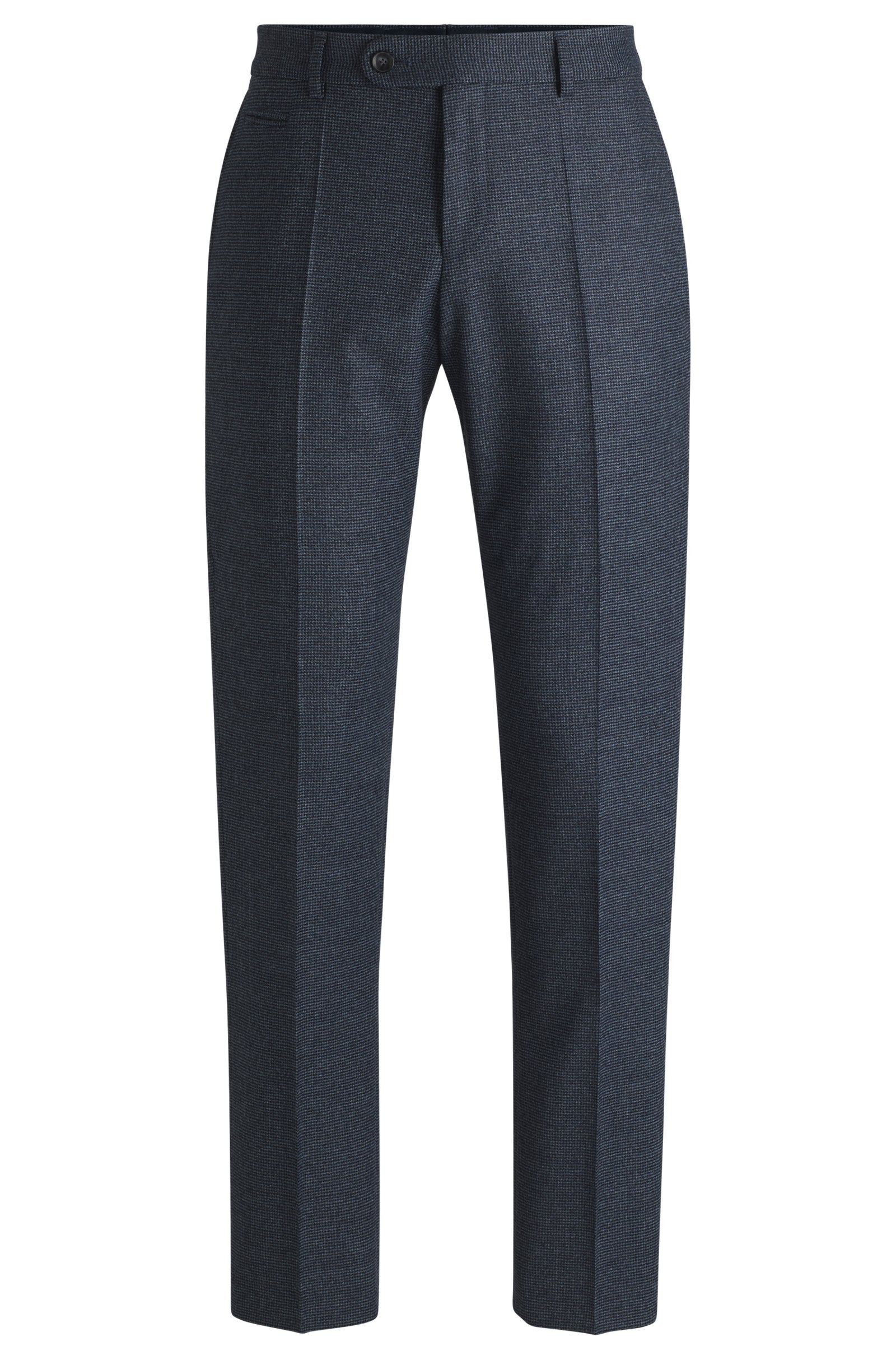 BOSS - H-GENIUS Dark Blue Slim-Fit Trousers In Micro-Patterned Stretch Wool 50527969 404