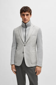 BOSS - C_HANRY-J-HYBRID-244 Silver Slim-Fit Jacket With Knitted Sleeves And Inlay 50528009 041