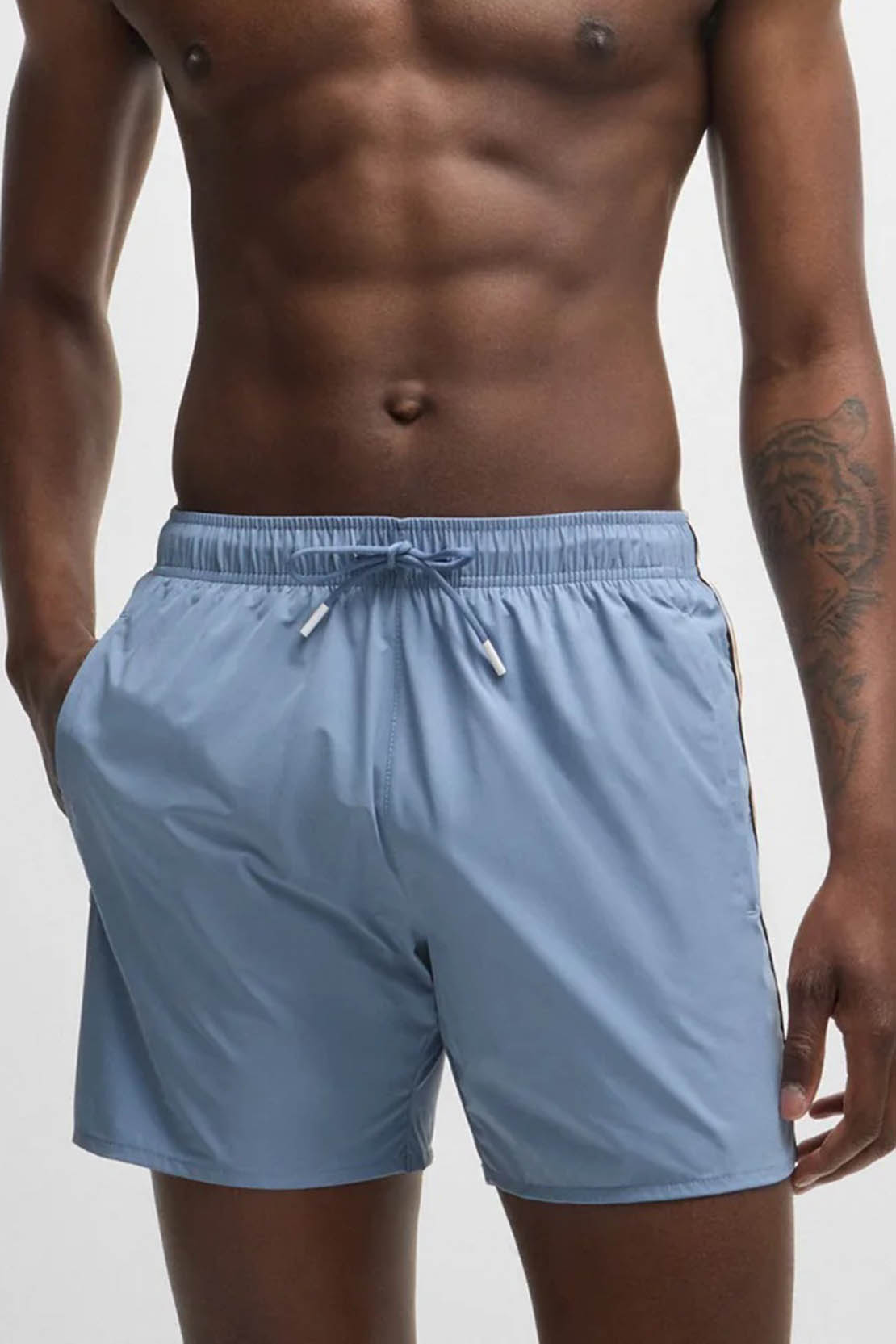 BOSS - ICONIC Swim Shorts With Stripe Detail In Open Blue 50528291 490