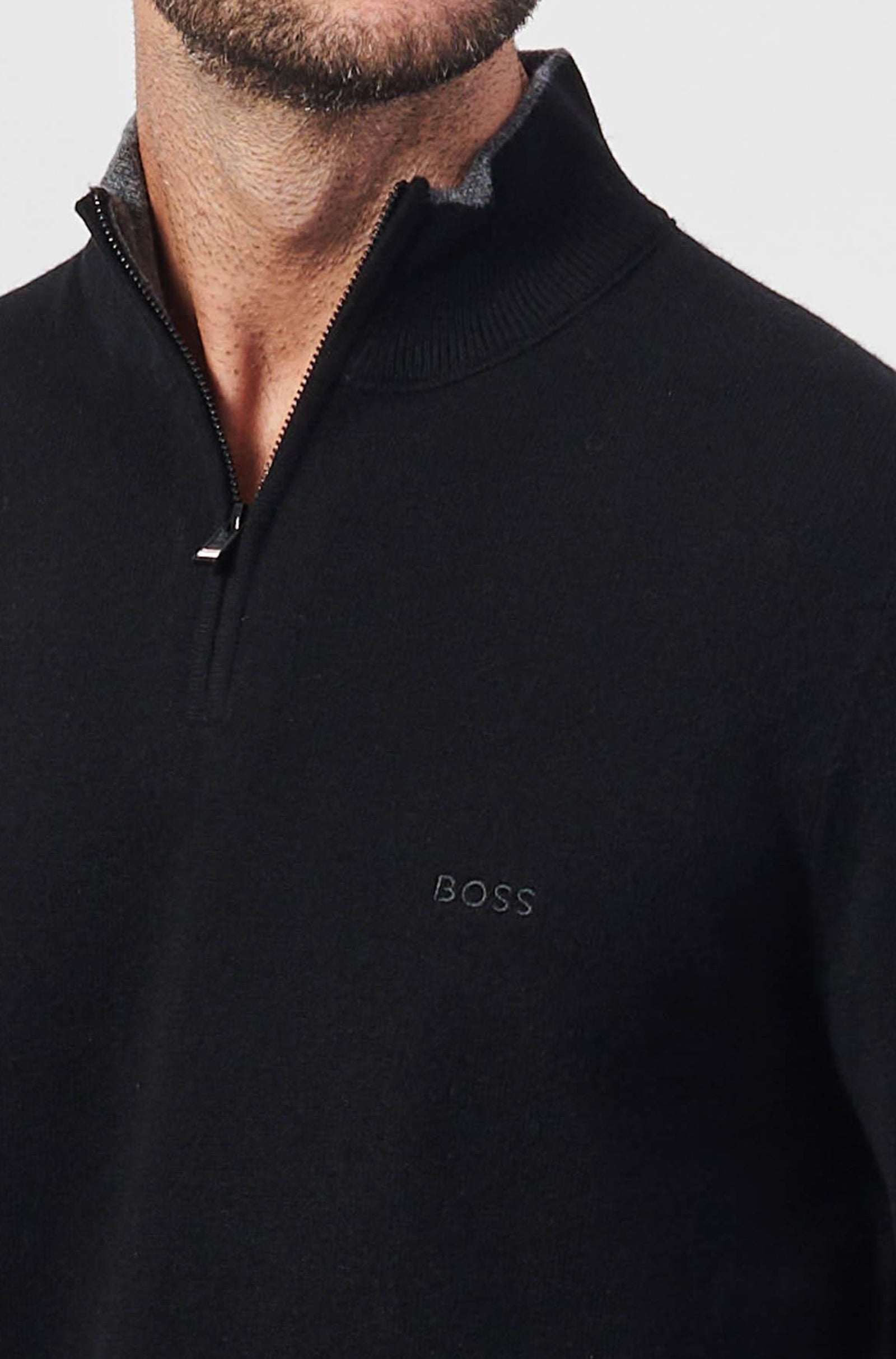 BOSS - EMARLO Black 1/4 Zip Sweater in Virgin Wool 50530314 001