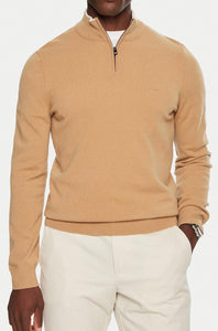 BOSS - EMARLO Medium Beige 1/4 Zip Sweater in Virgin Wool 50530314 260